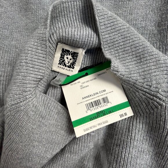 Anne Klein Womens Ribbed Knit Grey Heather Mock Neck Sweater Medium New $99 - Picture 3 of 7